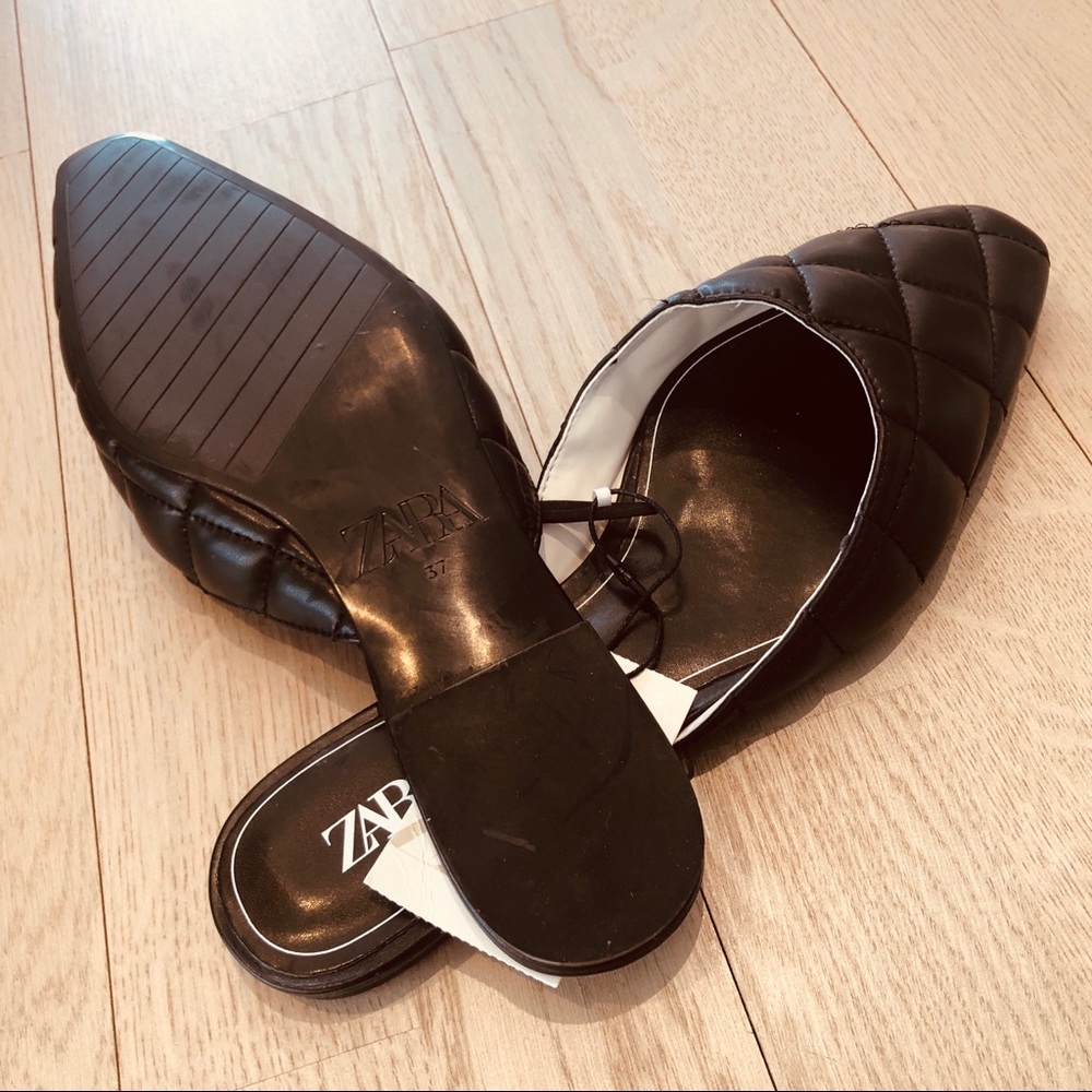 NWT Zara Black Faux Leather Quilted Mules - Picture 6 of 7